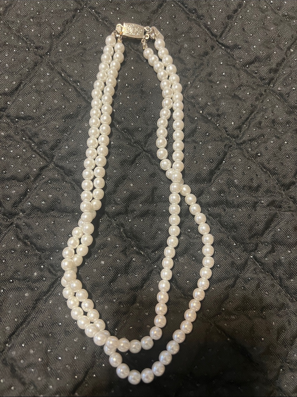 Vintage Christina Collection Double Strand Pearl Necklace Silver Tone Clasp